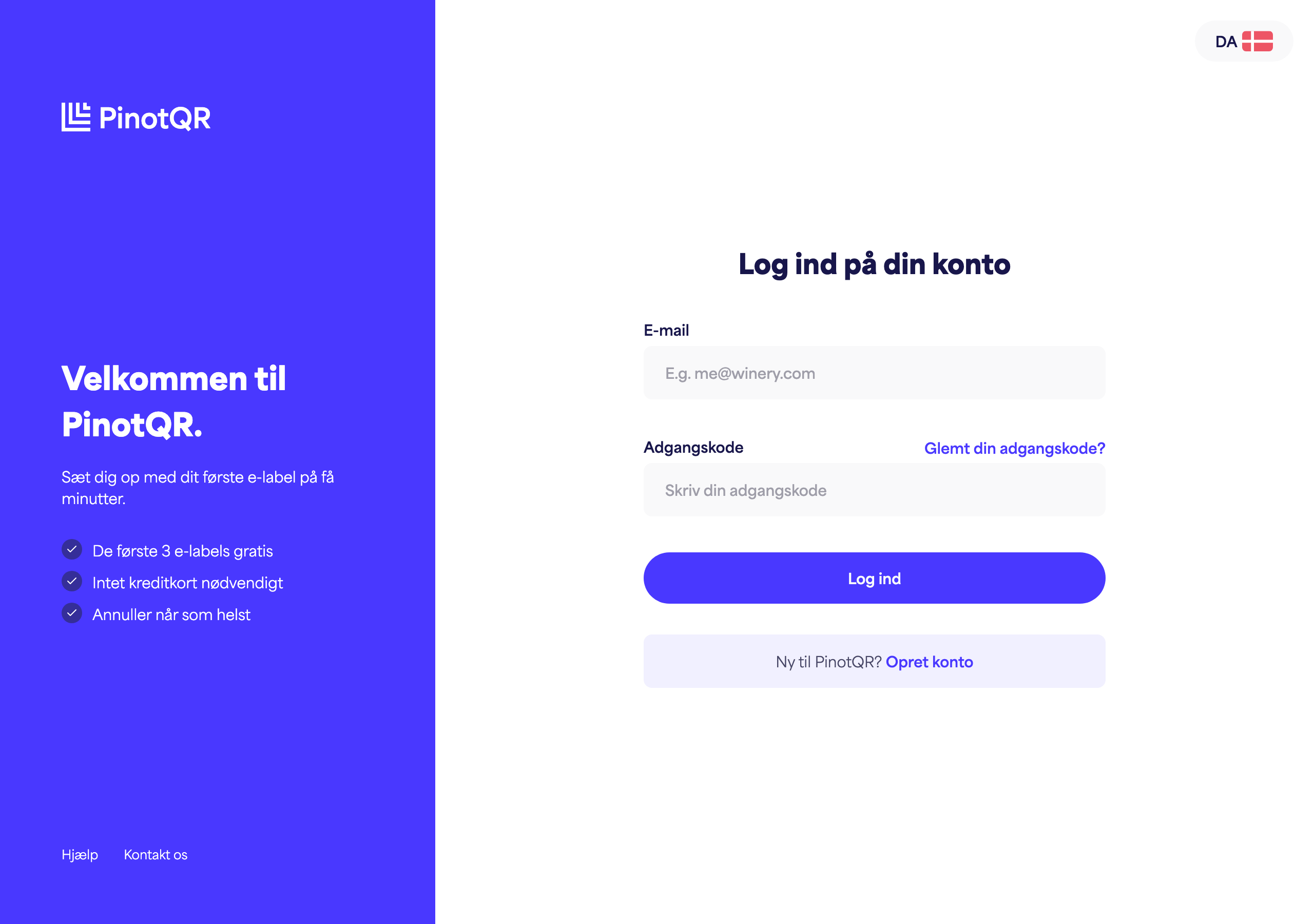 Loginskemaet med felter til e-mail og adgangskode, knappen "Log ind" og linket "Glemt din adgangskode?"
