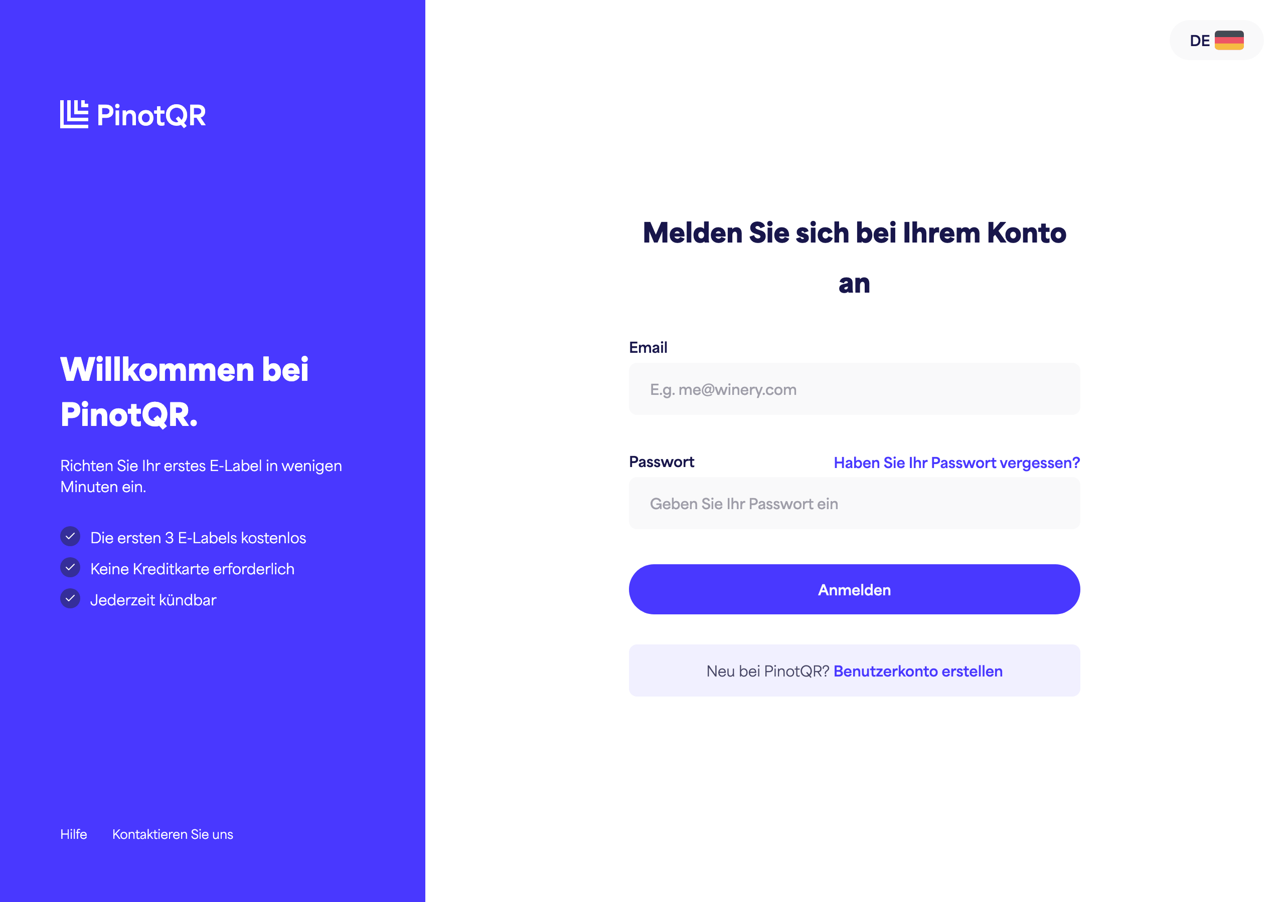 Das Anmeldeformular mit E-Mail- und Passwortfeldern, dem Button "Anmelden" und dem Link "Passwort vergessen?"