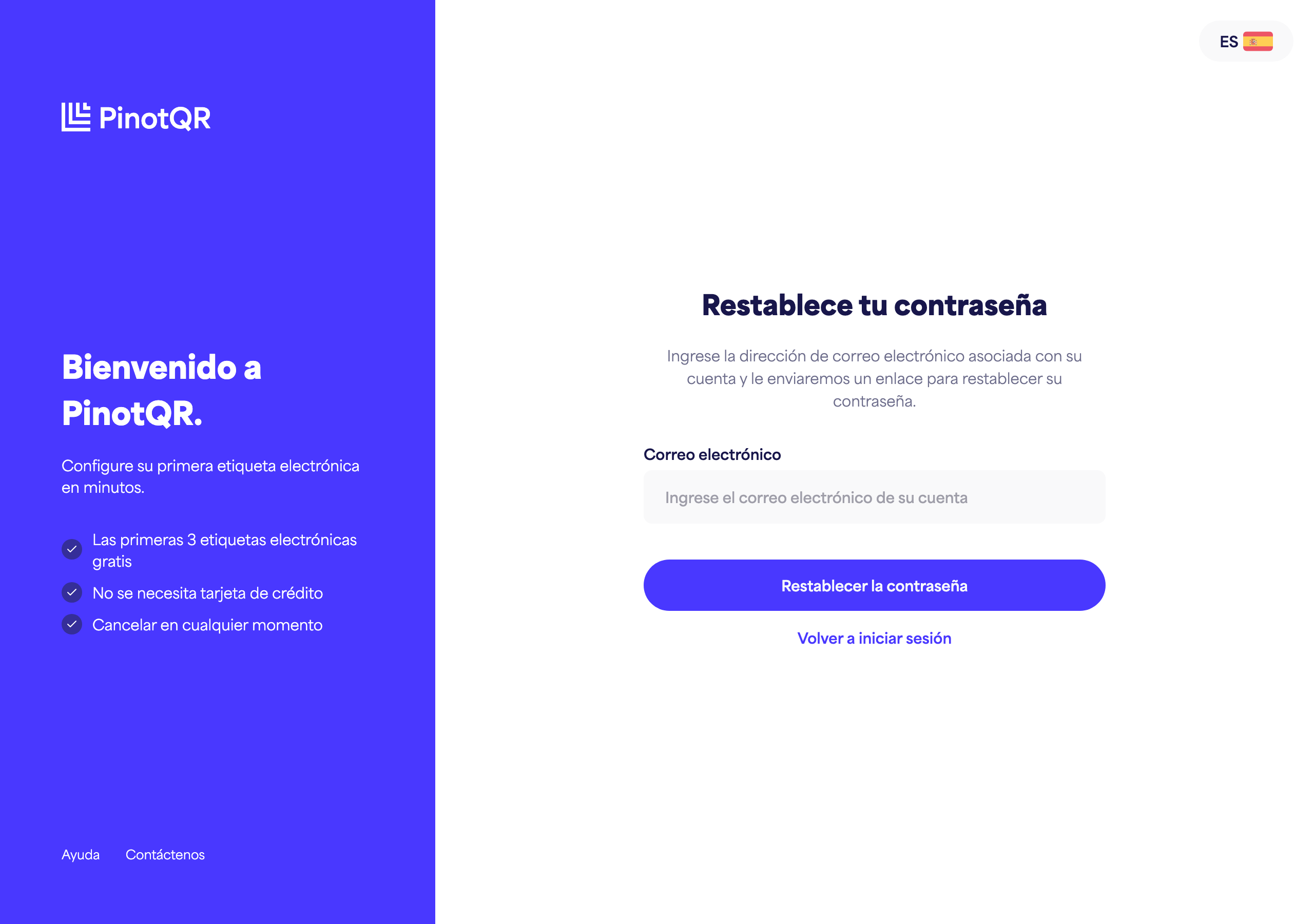 La pantalla "Restablece tu contraseña" donde introduces tu correo electrónico