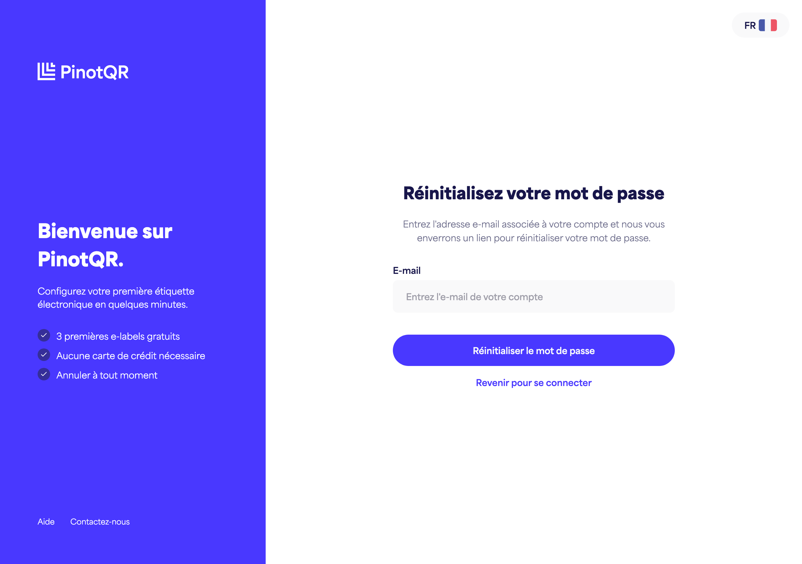 L'écran "Réinitialiser votre mot de passe" où vous saisissez votre e-mail