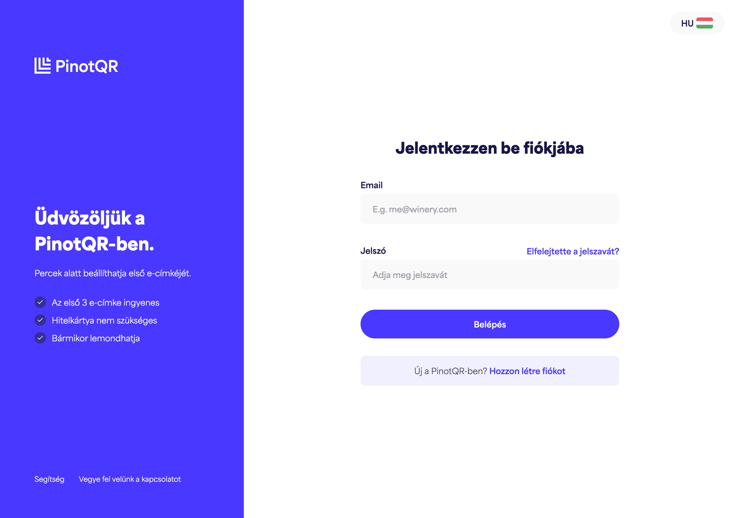 Bejelentkezési űrlap E-mail és Jelszó mezőkkel, a "Bejelentkezés" gombbal és az "Elfelejtette jelszavát?" linkkel