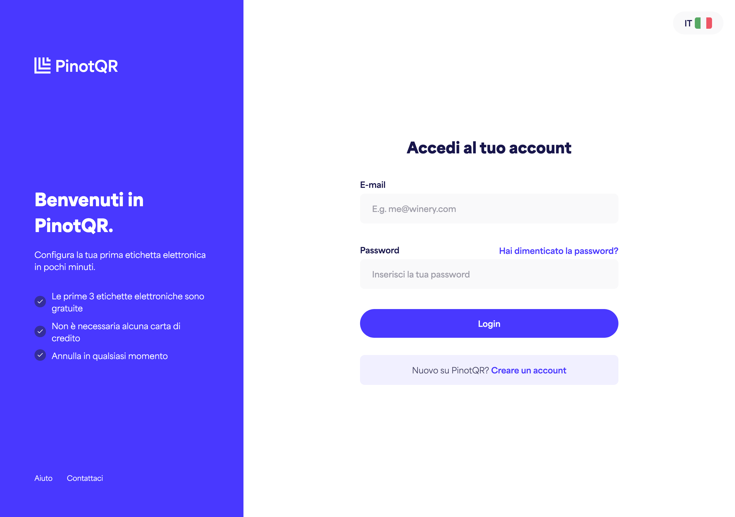 Il modulo di accesso con i campi Email e Password, il pulsante "Accedi" e il link "Hai dimenticato la password?"