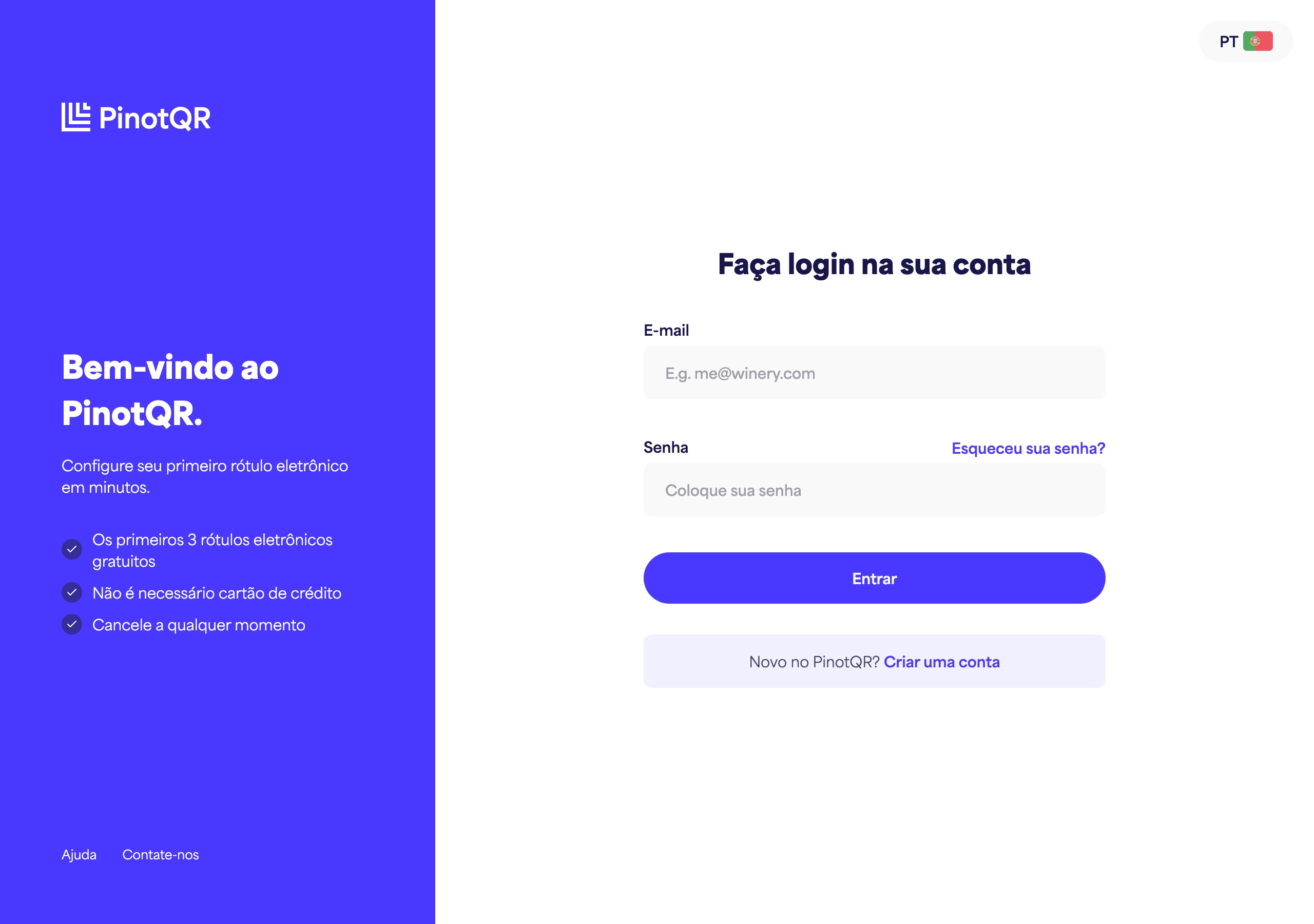 O formulário de login com os campos Email e Senha, o botão "Entrar" e o link "Esqueceu sua senha?"